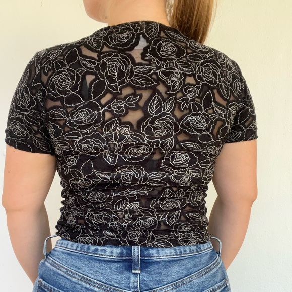 A.C.W Black Rose Top Design Sheer Top - Picture 2 of 4